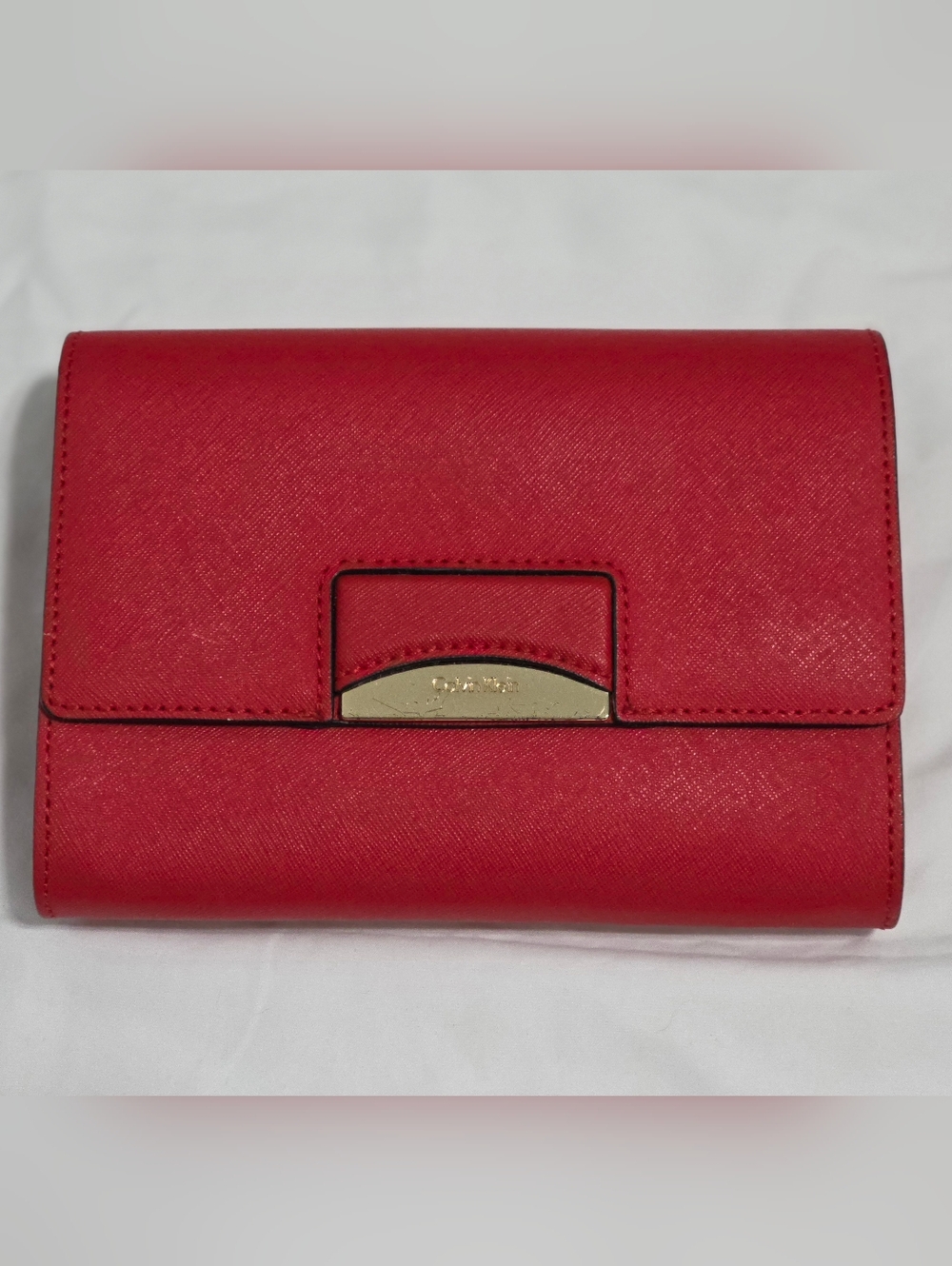 Calvin Klein Red Leather Wallet Clutch with Removable Crossbody Strap
